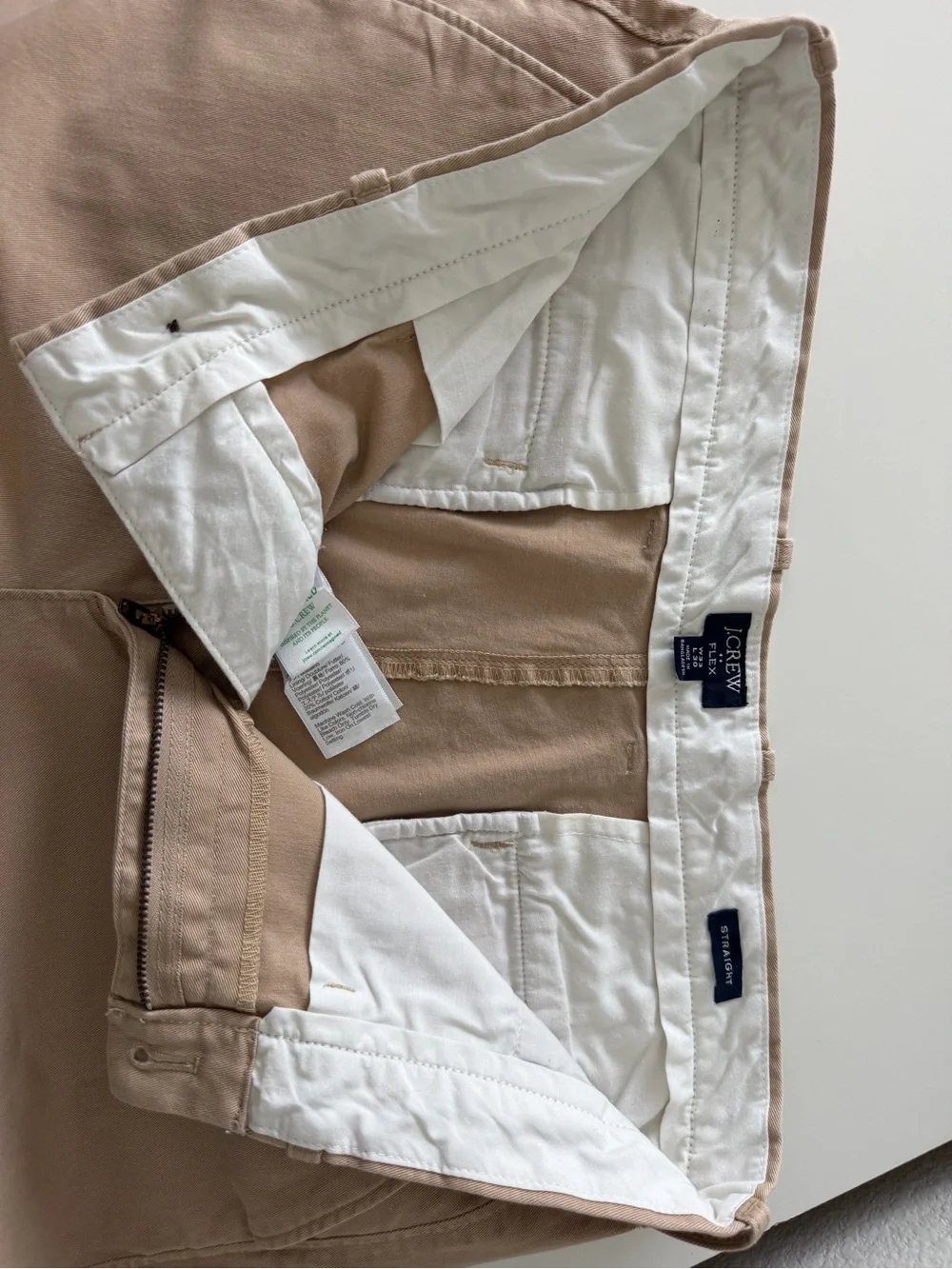 J.CREW Flex Chino Pants Mens 33x30 Beige Tan Straight Fit Stretch Old Money